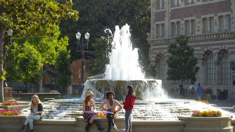 Students at the Hahn Plaza Fountain.