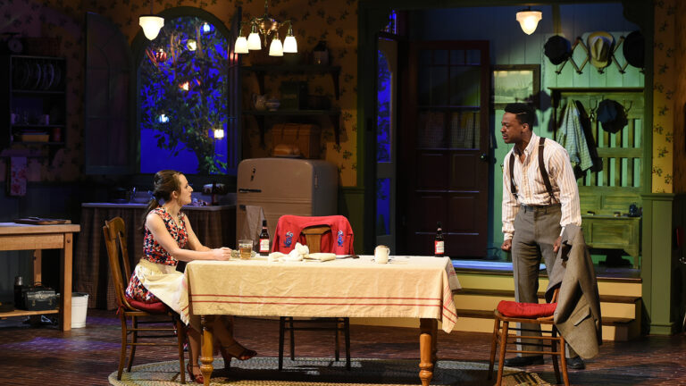 Actors pefrom on stage a play at the Bing Theatre