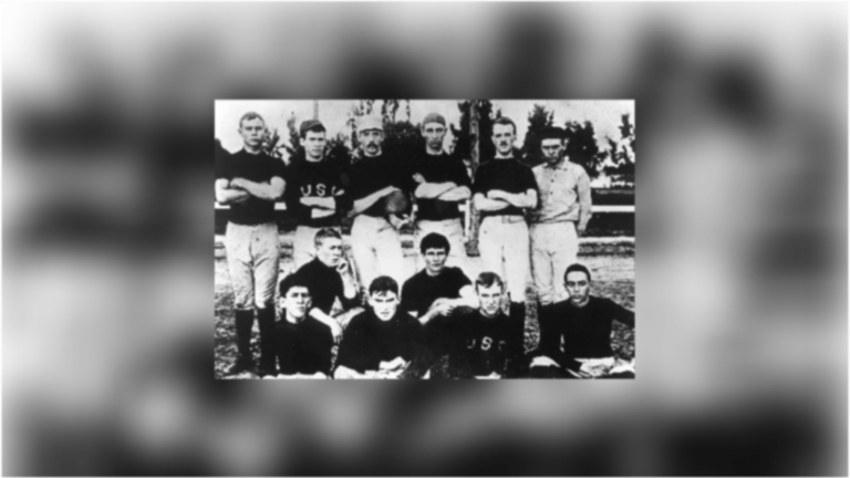 USC's first football team posing as a group in their uniforms
