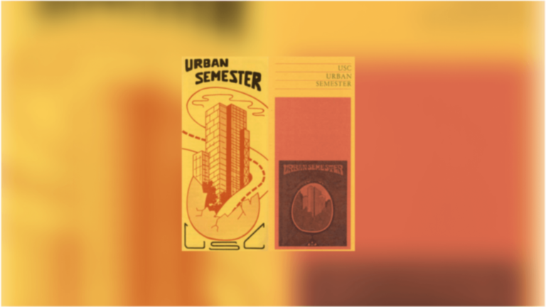 USC's Urban Semester brochure, in bright colors and funky fonts