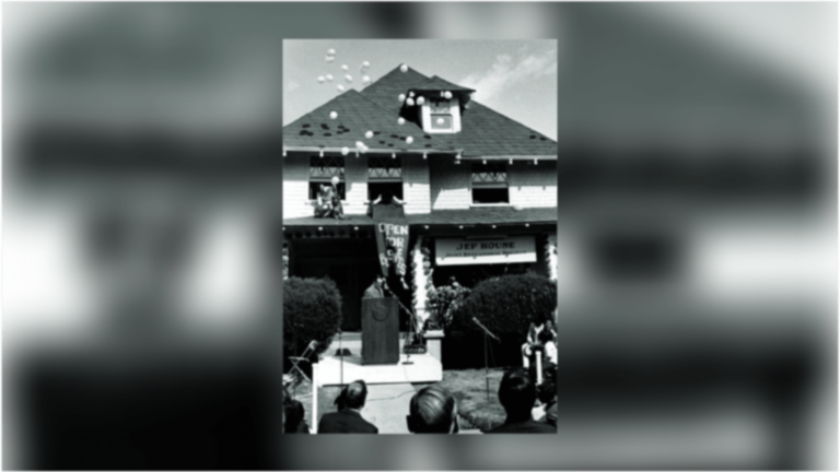 The opening of the JEP house, with balloons flying in the air