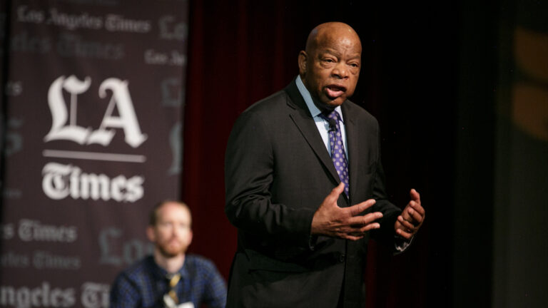 John Lewis speaking at the Los Angeles Times Festival of Books held on USC's campus.