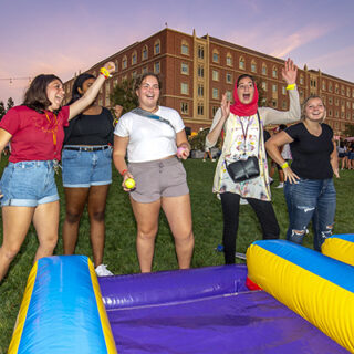USC freshmen participate in a fun game at the residential college welcome festival.