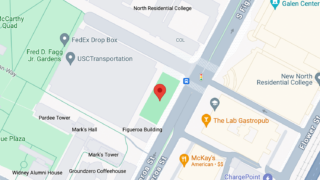 Screenshot of Google Maps showing USC McCarthy Way entrance
